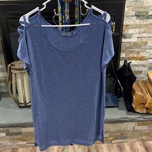 Athleta Blue Short Sleeve Tee with Shoulder Cut-Outs